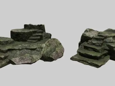 Altar Set rock with stairs Low-poly 3D model
