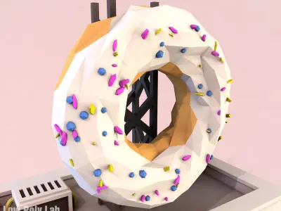 Cartoon Donut City Cafe Low-poly 3D model