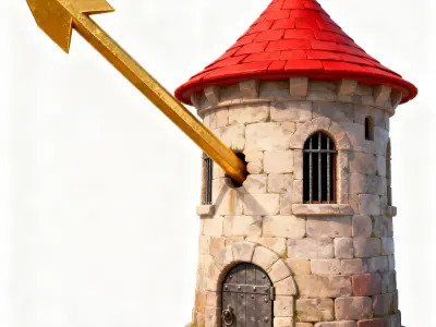 The Gilded Strike Pierced Stone Tower 3D Model Low-poly 3D model