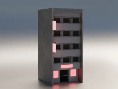 Old Hotel Building  Low-poly 3D model