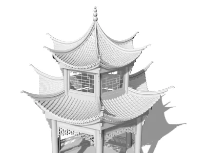 Chinese ancient building six-sided pavilion 3D print model