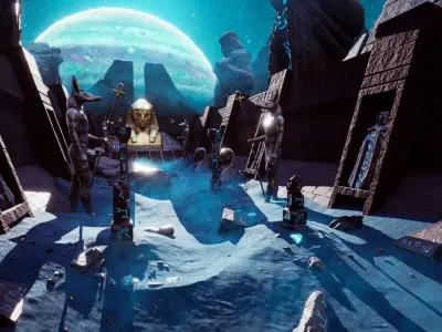 Alien Sandstorm Desert Planet - Egyptian Temple Ruins UE4 Low-poly 3D model