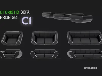 Futuristic Sofa Design Set - C1 with  STL Low-poly 3D model