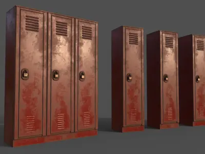 PBR School Gym Locker 01 - Red Low-poly 3D model