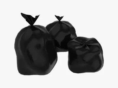 Tied Closed Black Plastic Trash Rubbish Garbage Bags 3D model