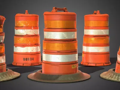 3D TRAFFIC DRUM BARRELS - Game Ready Low-poly 3D model