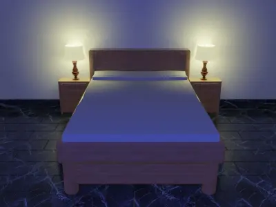 Simple Bed and Room Free low-poly 3D model