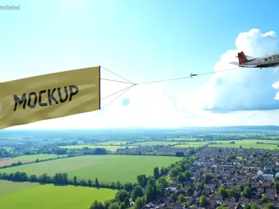  Plane with Big Yellow Aerial Mockup Banner 