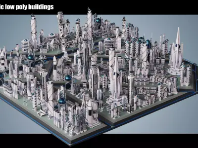 35 Futuristic Buildings VOL 9 Low-poly 3D model