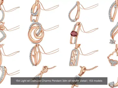 153 Light wt Diamond Charms Pendant 3dm stl render Detail 3D Model Pack