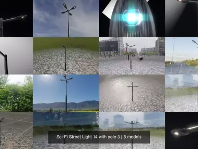 Sci-Fi Street Light 14 with pole 3 3D Model Pack