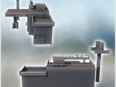 Modern petrol station with large sign and shop under awning 7 -  3D print model