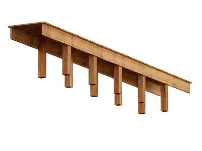 Wooden board bridge across the river 3D model