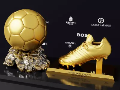 Golden boot and football 3D models Low-poly 3D model
