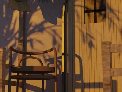 Porch with chairs and pots Low-poly 3D model