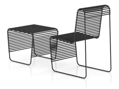 Black Wire Chair with Footrest 3D model