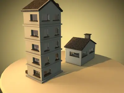 cartoon houses in Spanish cottage style 3D model