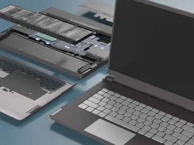  Disassembled High-Performance Laptop with Cooling Fans 