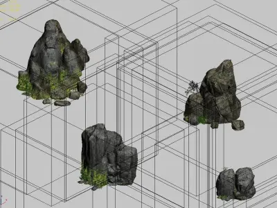 Covered with moss - stone 02 3D model