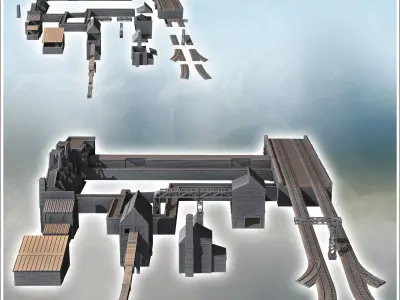 Large set of industrial complex with canals dam railway tracks a 3D print model