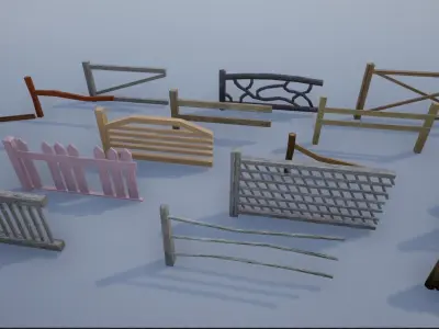 Wooden Fence Collection  3D Model Pack