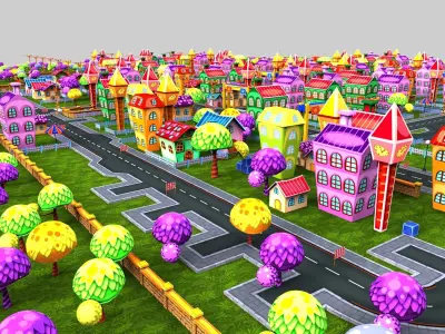 3D cartoon city toon Model Low-poly 3D model