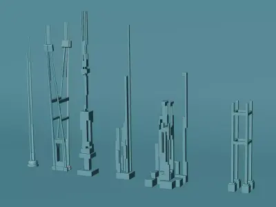 6 sci fi antennas Low-poly 3D model