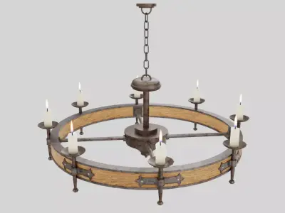Wooden Candle Chandelier 3D model