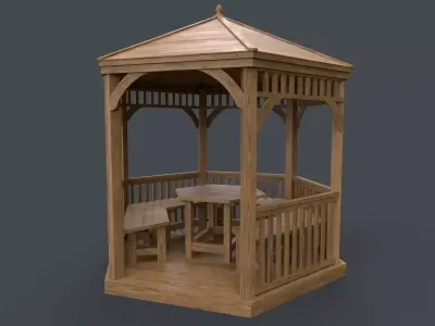 PBR Wooden Pergola Gazebo D1 Low-poly 3D model