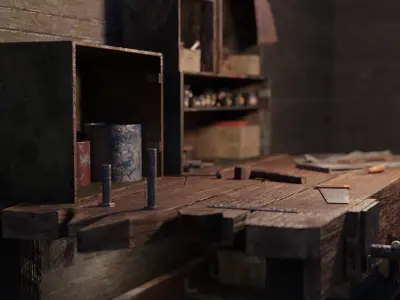 Old Workbench Game Ready Low-poly 3D model