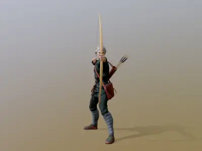 3D - Gothic Archer in Traditional Attire - best quality Low-poly 3D model