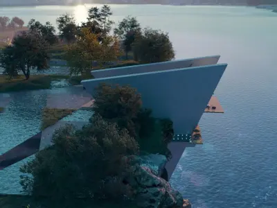Beach Mountain cliff house Modern architecture Revit and 3ds max 3D model