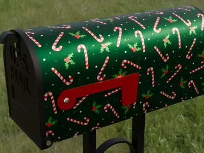 Painted Mailbox with Christmas Theme Low-poly 3D model