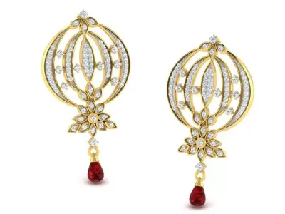 Gold Diamond Women Earring 3D print Model 3D print model 37