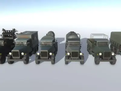 Old Military Trucks Set Low-poly 3D model