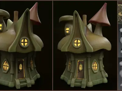 Mushroom Fairy House Low-poly 3D model