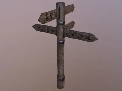 Pointer wooden sign with arrows pointing Low-poly 3D model