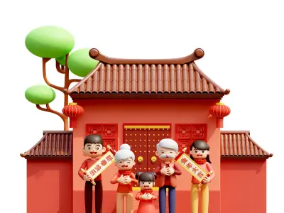 Elements of happy reunion in the Chinese New Year 3D model