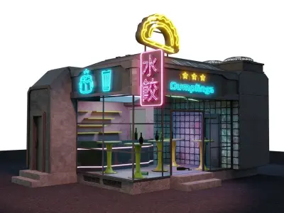 Cyberpunk cafe  Low-poly 3D model