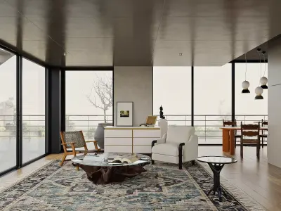 Living Room and Kitchen with Dinning Set Low-poly-115 Low-poly 3D model