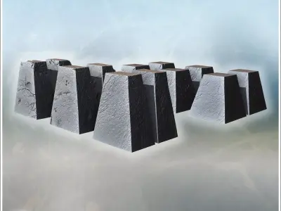 Set of 22 concrete dragon teeth for defensive fortifications hig 3D print model