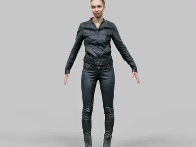 Girl in shiny black outfit Rigged Low-poly 3D model