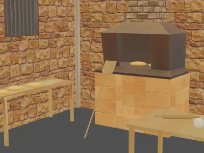 Stylized medieval bakery workshop pbr Low-poly 3D model