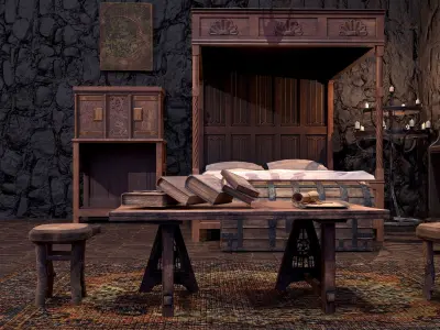 Medieval Bedroom Elegant Furnishings  3D Model Pack