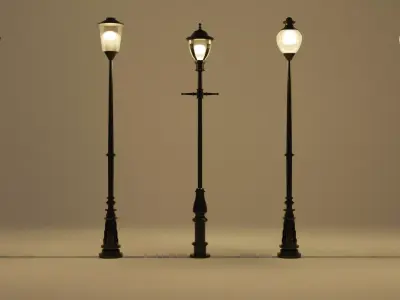 single straight-head street lamp Low-poly 3D model
