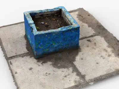 Photorealistic 3D scan of concrete abandoned empty planter Low-poly 3D model