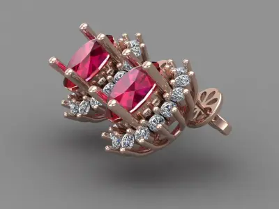 Ruby Rose Gold Diamond Women Earring 3D print Model 3D print model