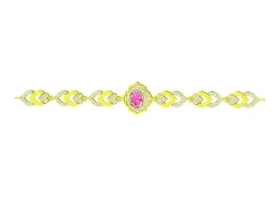 Delicate Chain Style Gold Ring with Pink Gemstone for Women 6487 3D print model