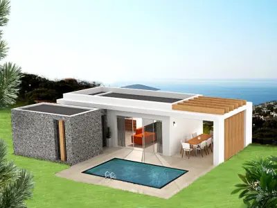 modern house with pool- Mediterranean  style Free low-poly 3D model