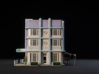 MIAMI VICE CITY ART DECO BUILDING 4 Low-poly 3D model